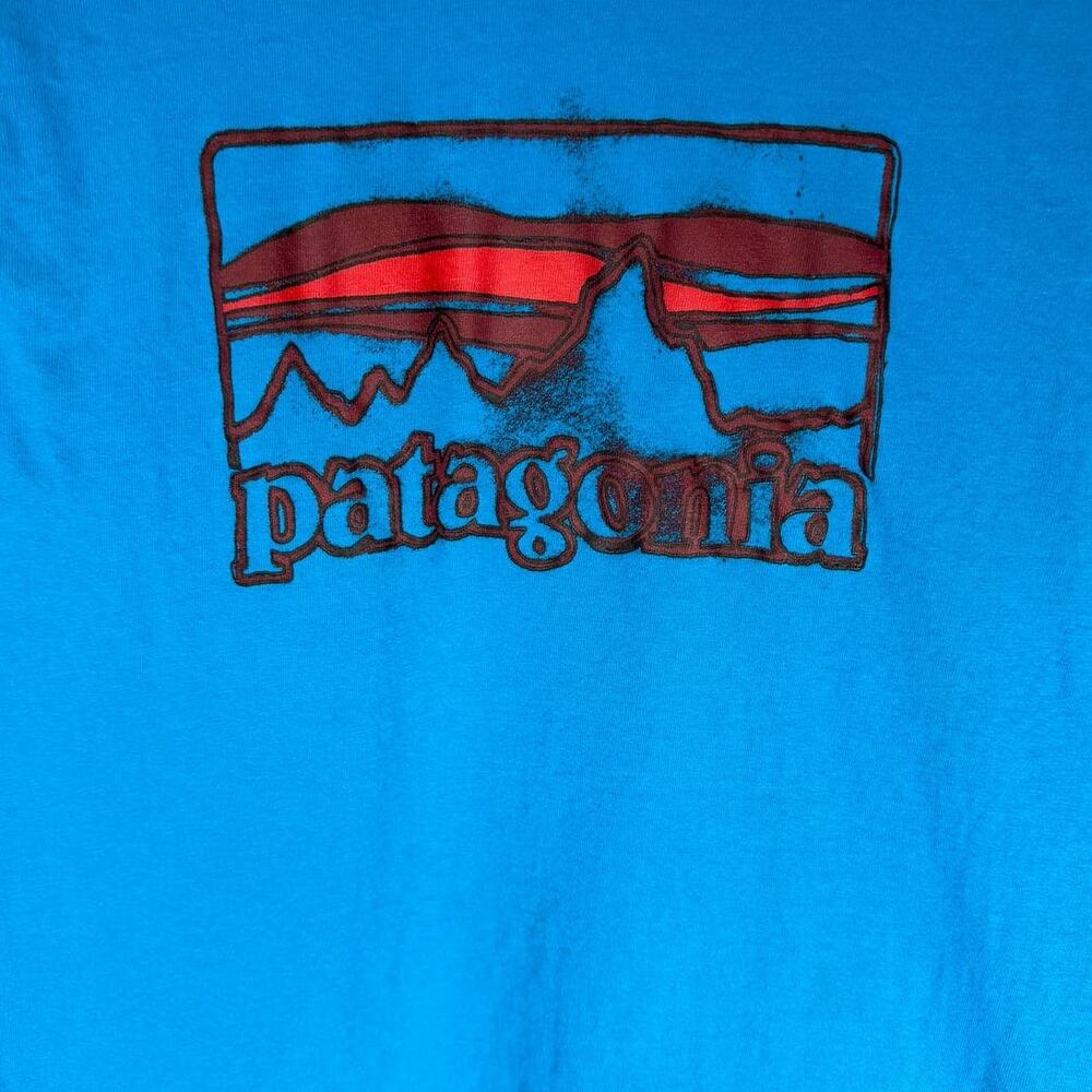 Patagonia‎ Bright Blue Organic Cotton Long Sleeve Graphic T-Shirt Medium - Picture 2 of 5